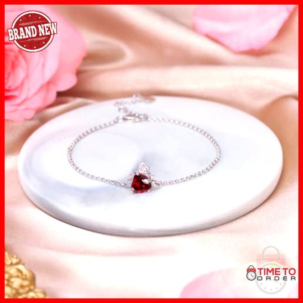 Sterling Silver Ruby Heart Bracelet Adjustable Ch… - image 2